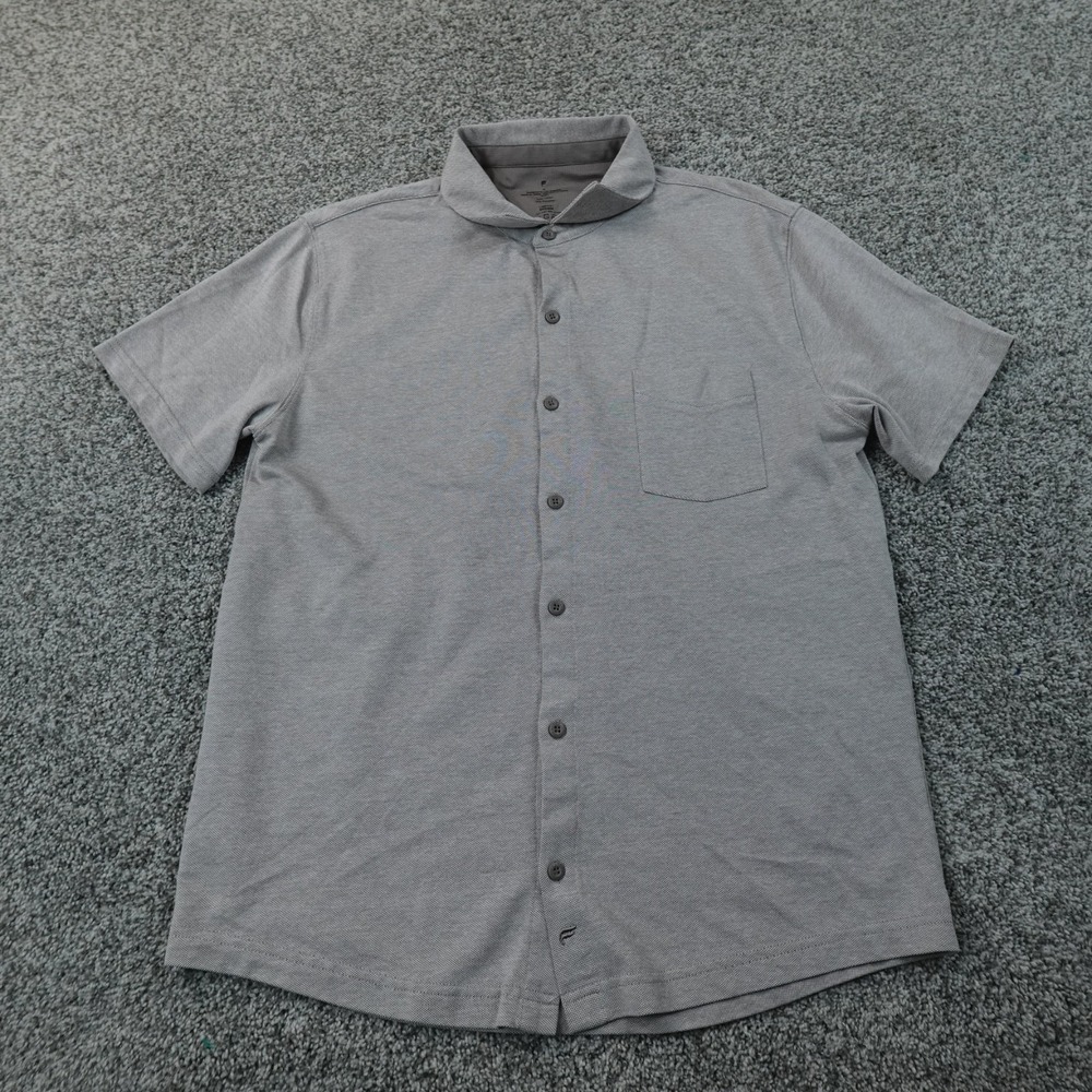 Fabletics Shirt Mens M Gray Performance Knit Short Sleeve Button Up Casual Dress